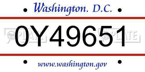 0Y49651 District Of Columbia License Plate