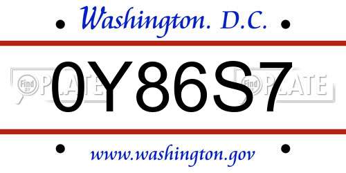 0Y86S7 District Of Columbia License Plate
