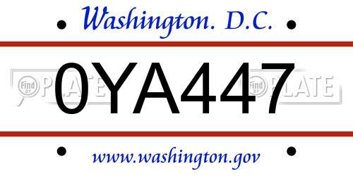 0YA447 District Of Columbia License Plate