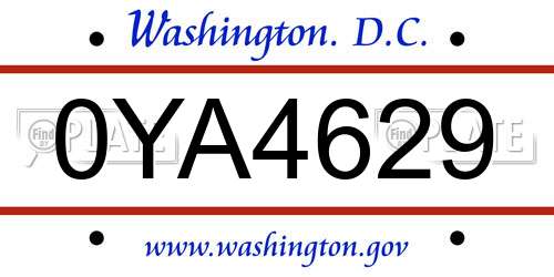 0YA4629 District Of Columbia License Plate