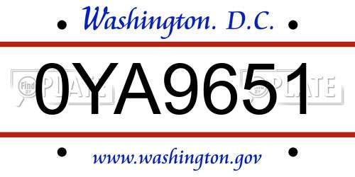 0YA9651 District Of Columbia License Plate
