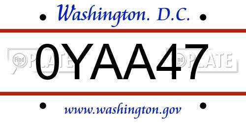 0YAA47 District Of Columbia License Plate