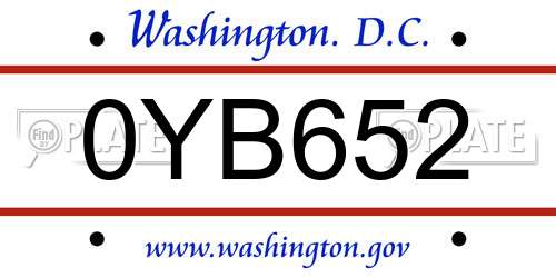 0YB652 District Of Columbia License Plate