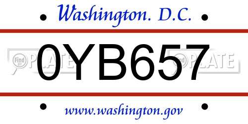 0YB657 District Of Columbia License Plate