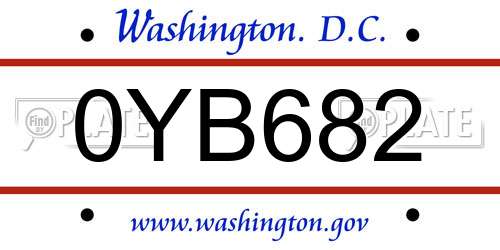 0YB682 District Of Columbia License Plate
