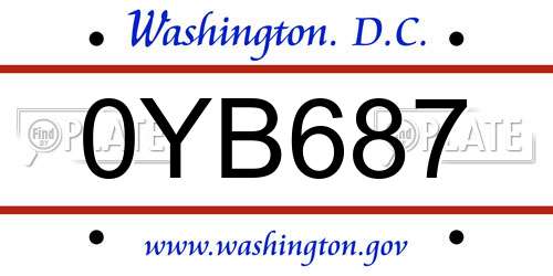 0YB687 District Of Columbia License Plate