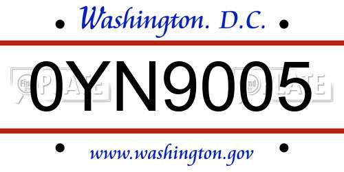 0YN9005 District Of Columbia License Plate