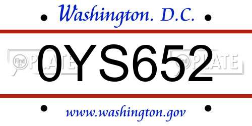 0YS652 District Of Columbia License Plate