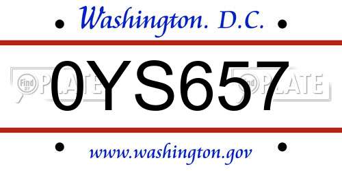 0YS657 District Of Columbia License Plate