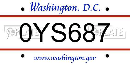 0YS687 District Of Columbia License Plate