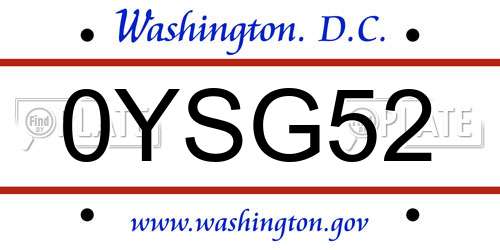 0YSG52 District Of Columbia License Plate