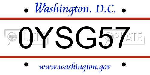 0YSG57 District Of Columbia License Plate