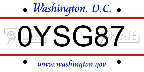 0YSG87 District Of Columbia License Plate