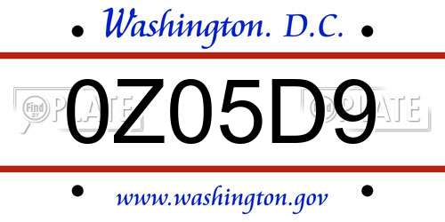 0Z05D9 District Of Columbia License Plate