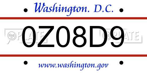 0Z08D9 District Of Columbia License Plate