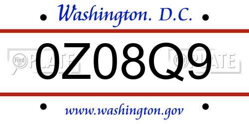 0Z08Q9 District Of Columbia License Plate