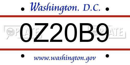 0Z20B9 District Of Columbia License Plate
