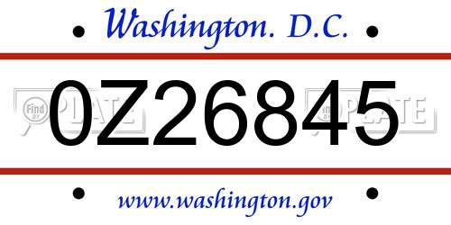 0Z26845 District Of Columbia License Plate