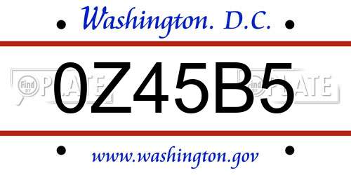 0Z45B5 District Of Columbia License Plate