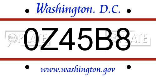 0Z45B8 District Of Columbia License Plate