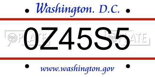 0Z45S5 District Of Columbia License Plate