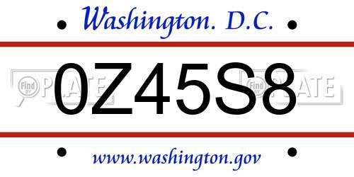 0Z45S8 District Of Columbia License Plate
