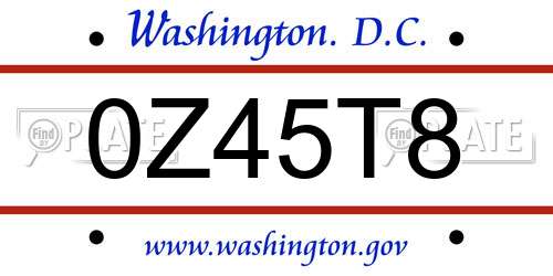 0Z45T8 District Of Columbia License Plate