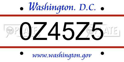 0Z45Z5 District Of Columbia License Plate