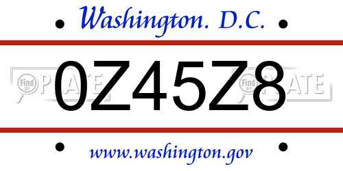 0Z45Z8 District Of Columbia License Plate