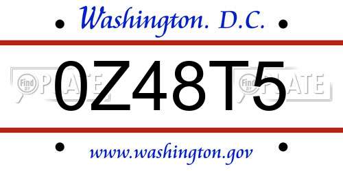 0Z48T5 District Of Columbia License Plate