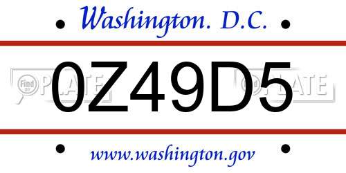 0Z49D5 District Of Columbia License Plate