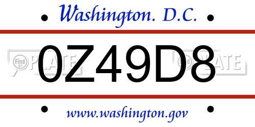 0Z49D8 District Of Columbia License Plate