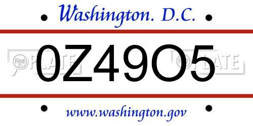 0Z49O5 District Of Columbia License Plate