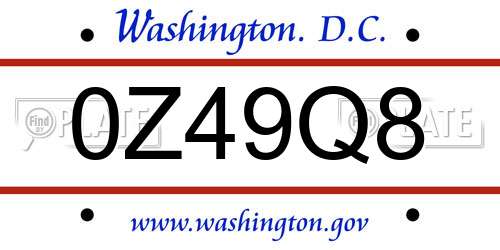 0Z49Q8 District Of Columbia License Plate