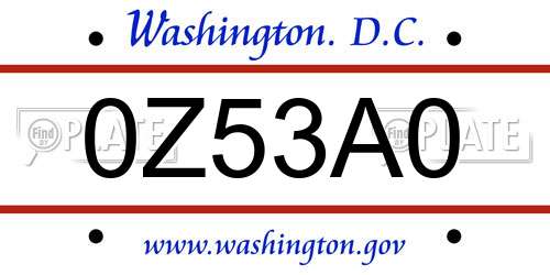 0Z53A0 District Of Columbia License Plate