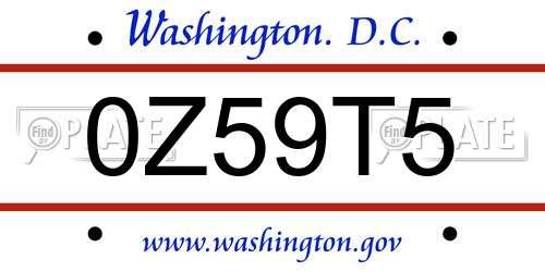0Z59T5 District Of Columbia License Plate