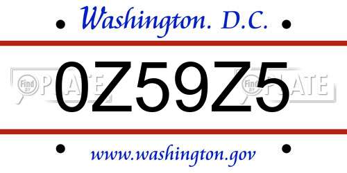 0Z59Z5 District Of Columbia License Plate