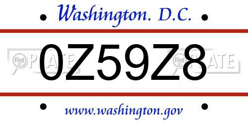 0Z59Z8 District Of Columbia License Plate
