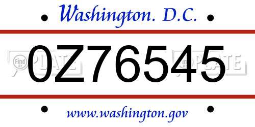 0Z76545 District Of Columbia License Plate
