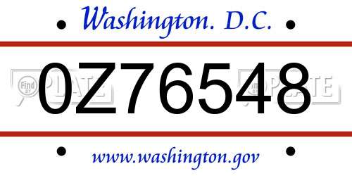 0Z76548 District Of Columbia License Plate