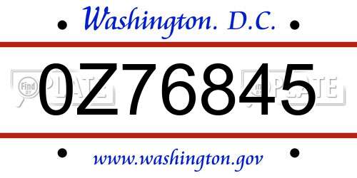 0Z76845 District Of Columbia License Plate