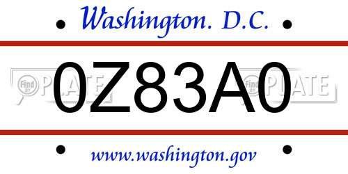 0Z83A0 District Of Columbia License Plate