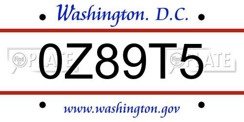 0Z89T5 District Of Columbia License Plate