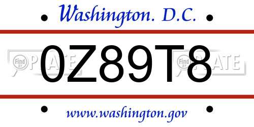0Z89T8 District Of Columbia License Plate
