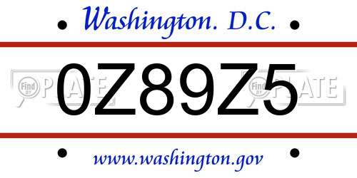 0Z89Z5 District Of Columbia License Plate
