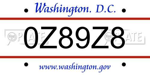 0Z89Z8 District Of Columbia License Plate