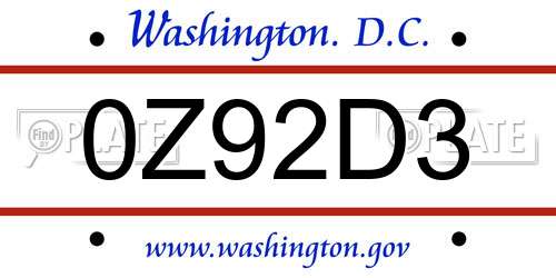 0Z92D3 District Of Columbia License Plate