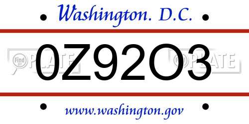 0Z92O3 District Of Columbia License Plate