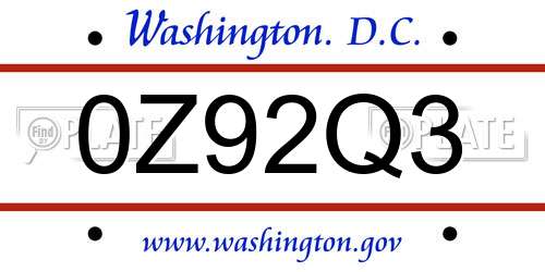 0Z92Q3 District Of Columbia License Plate
