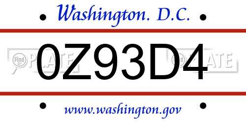 0Z93D4 District Of Columbia License Plate